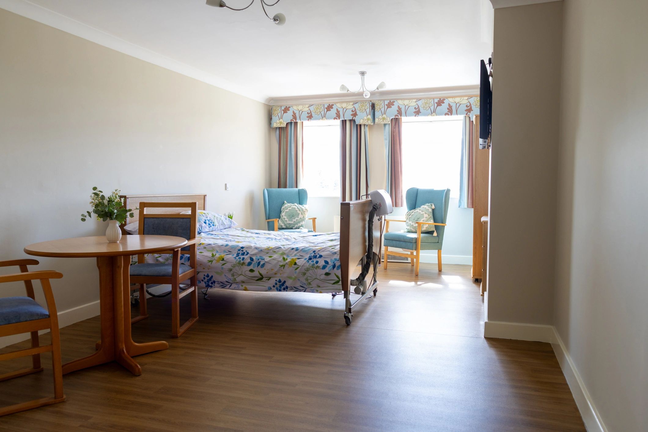Bright, clean motel-style room interior